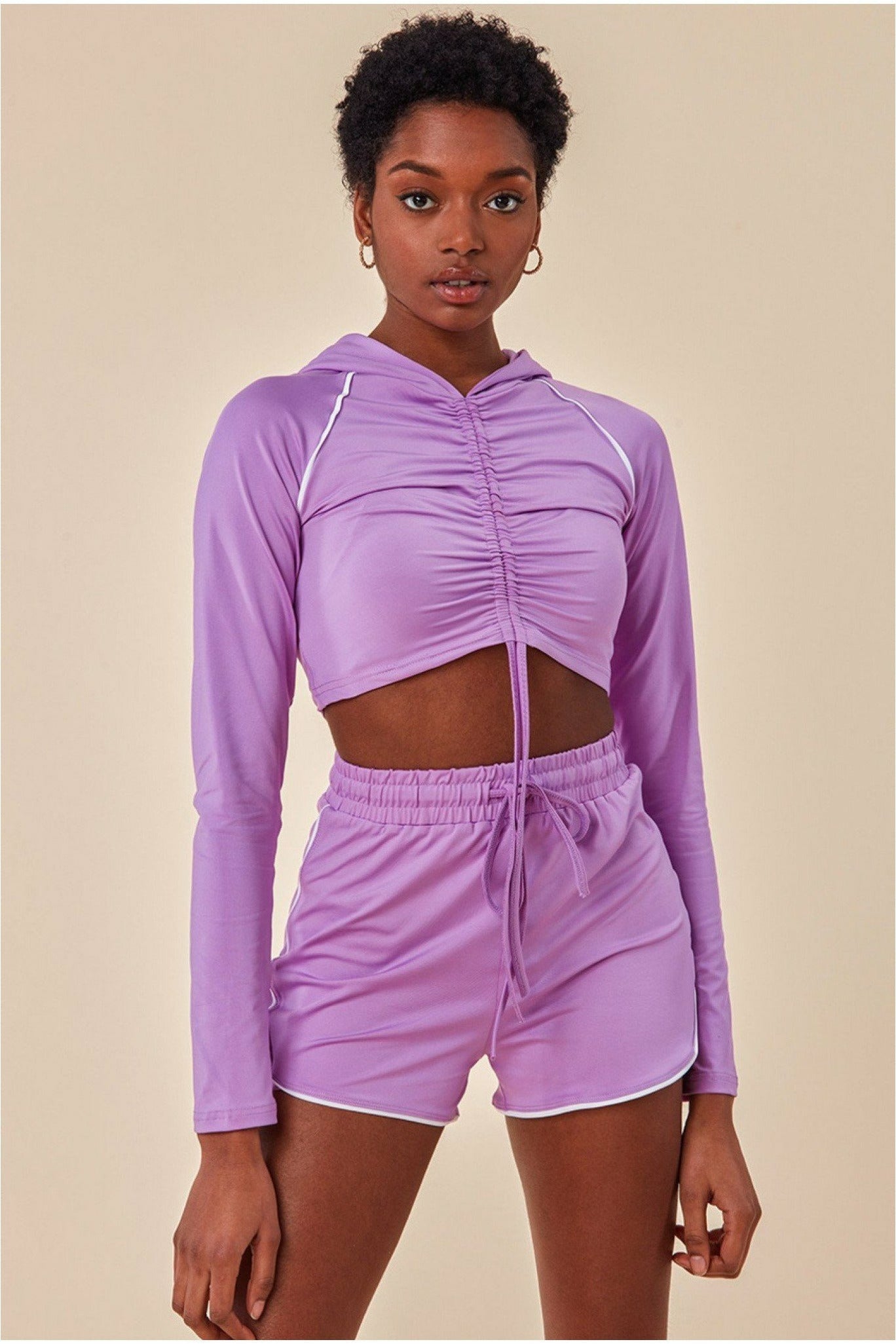 Cosmochic Jersey Short Set With Drawstring Top - Purple