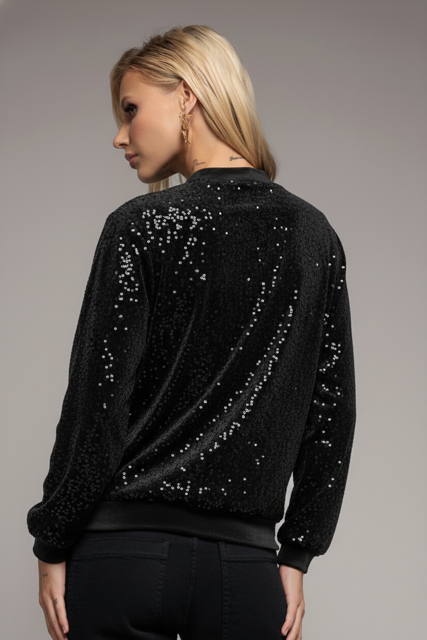 Goddiva Sequin Velvet Sweater - Black
