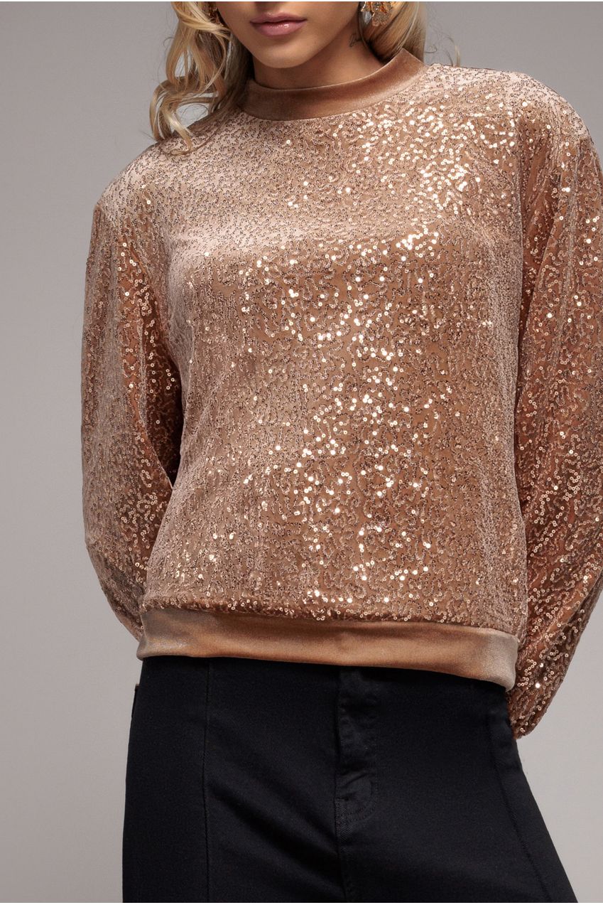 Goddiva Sequin Velvet Sweater - Champagne