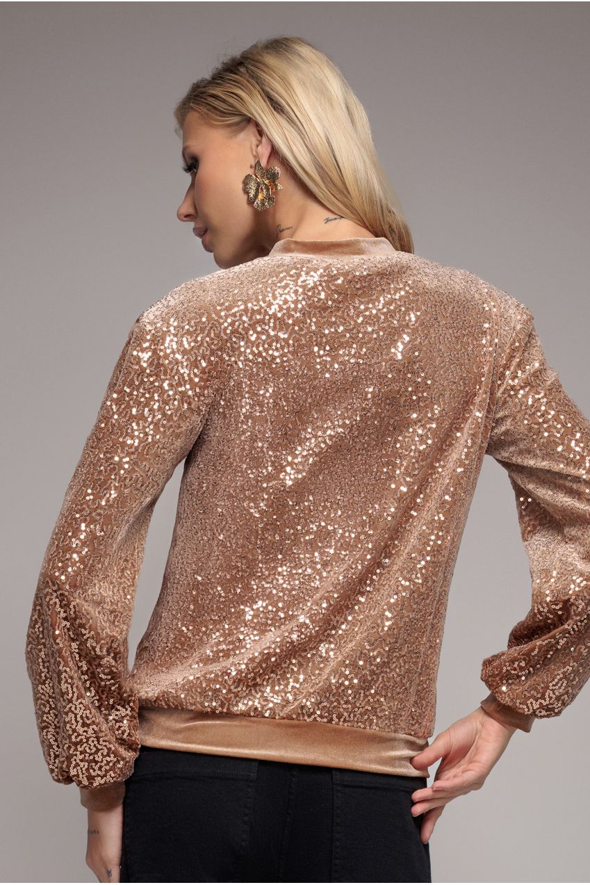 Goddiva Sequin Velvet Sweater - Champagne