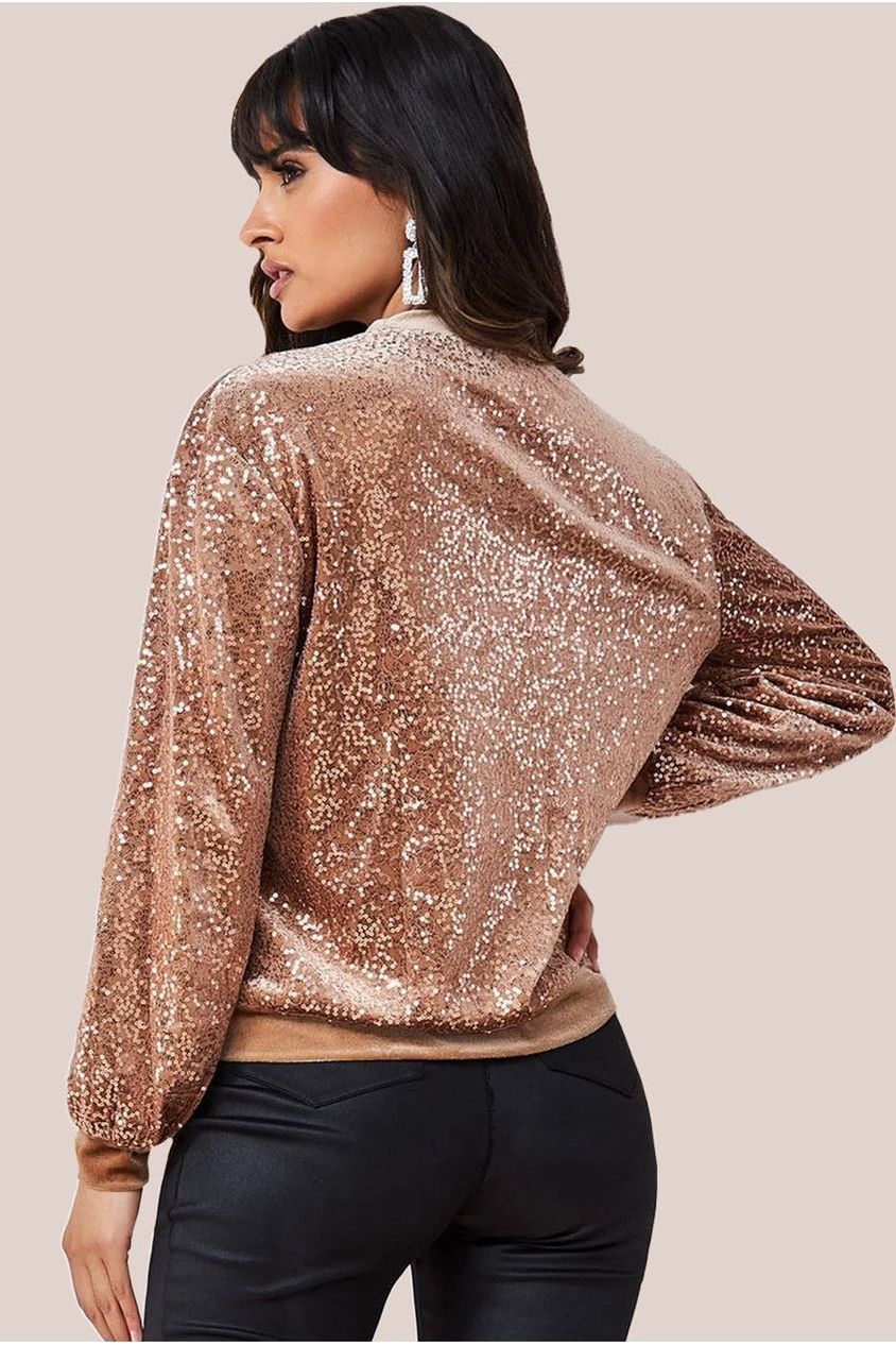 Goddiva Sequin Velvet Sweater - Champagne