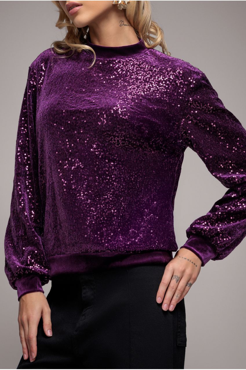 Goddiva Sequin Velvet Sweater - Magenta