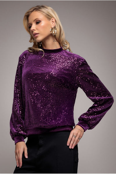 Magenta - Goddiva Sequin Velvet Sweater - Magenta