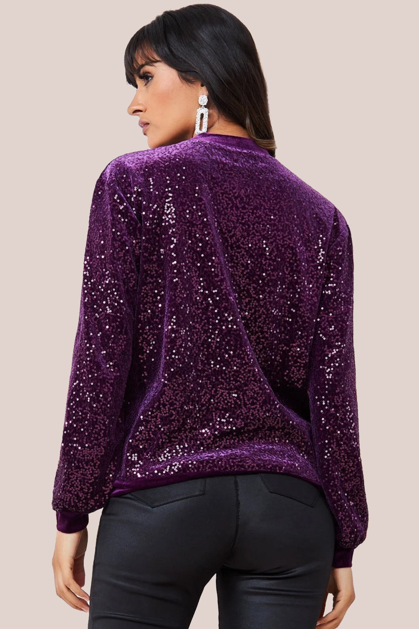 Goddiva Sequin Velvet Sweater - Magenta