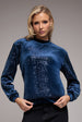 Goddiva Sequin Velvet Sweater - Navy