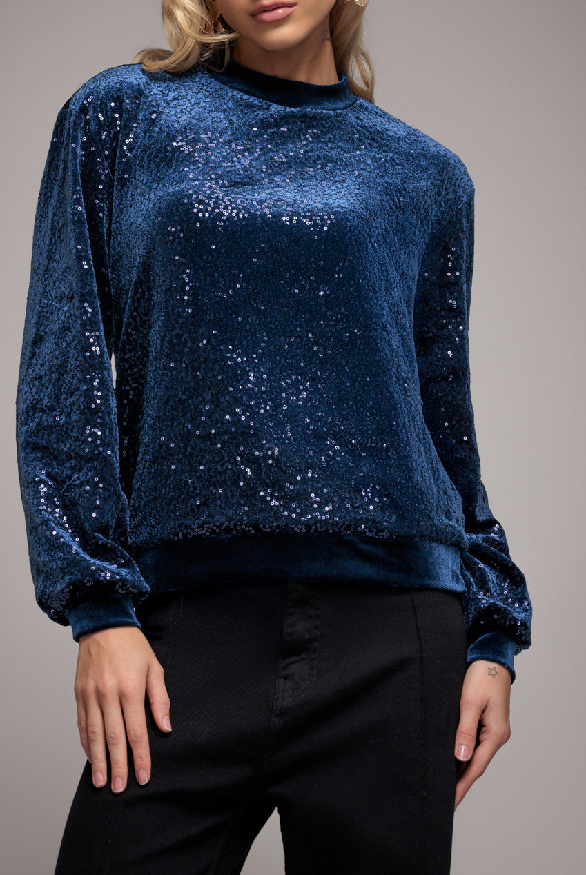 Goddiva Sequin Velvet Sweater - Navy