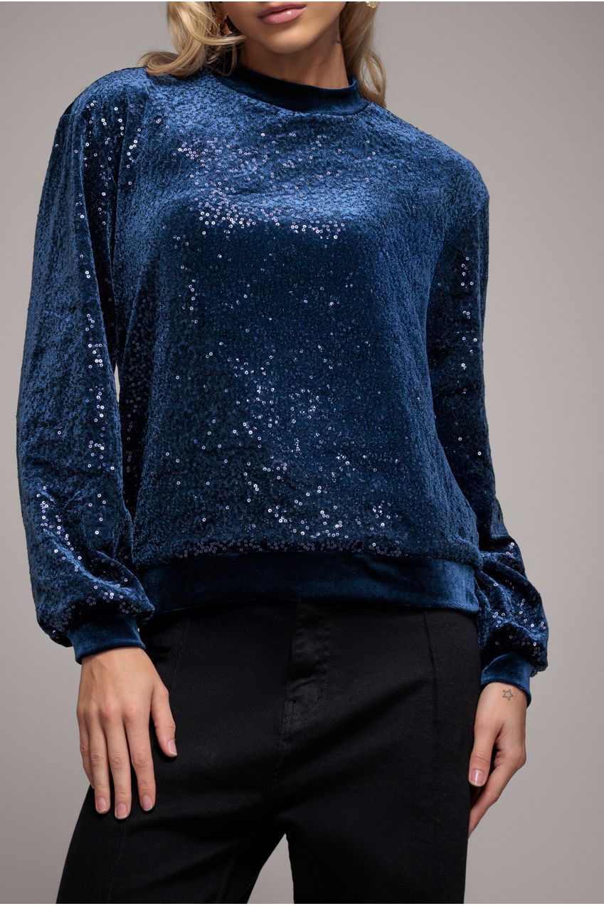 Goddiva Sequin Velvet Sweater - Navy
