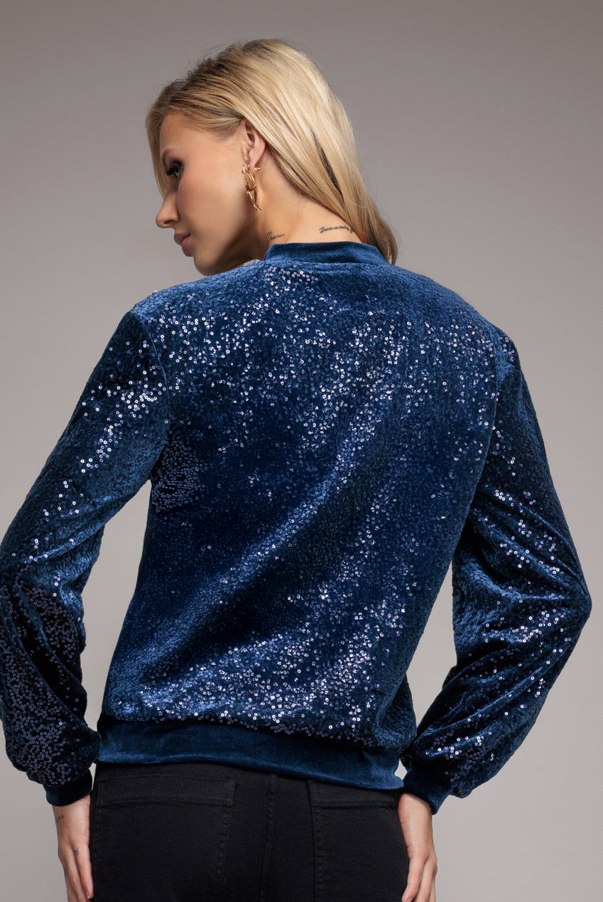 Goddiva Sequin Velvet Sweater - Navy