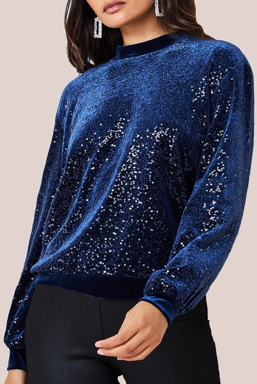 Goddiva Sequin Velvet Sweater - Navy