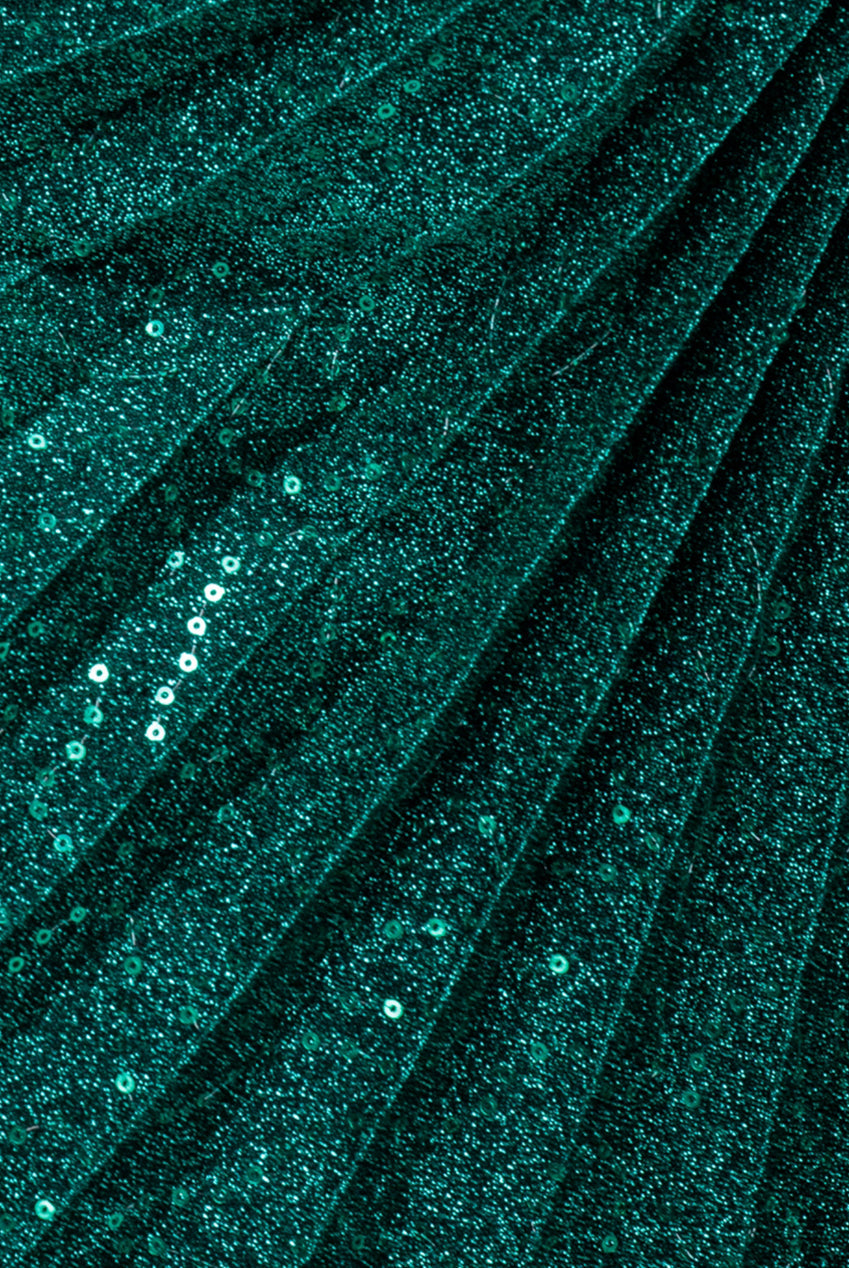 Goddiva Sequin Lurex Bardot Pleated Sleeve Top - Teal Blue