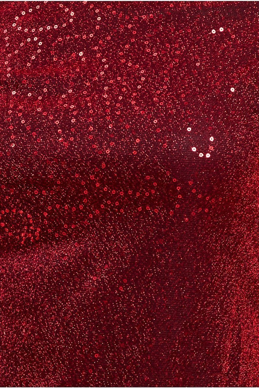 Goddiva Sequin Lurex Bardot Pleated Sleeve Top - Wine