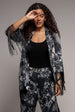 Goddiva Foil Print Kimono With Tassels - Black