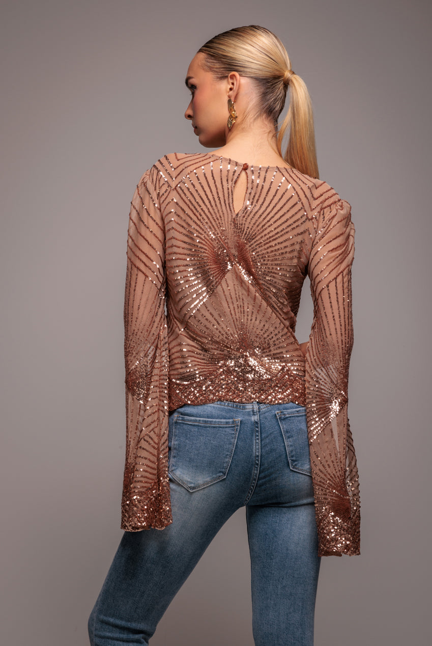 Goddiva Sequin Starburst Cape Sleeve Top - Champagne