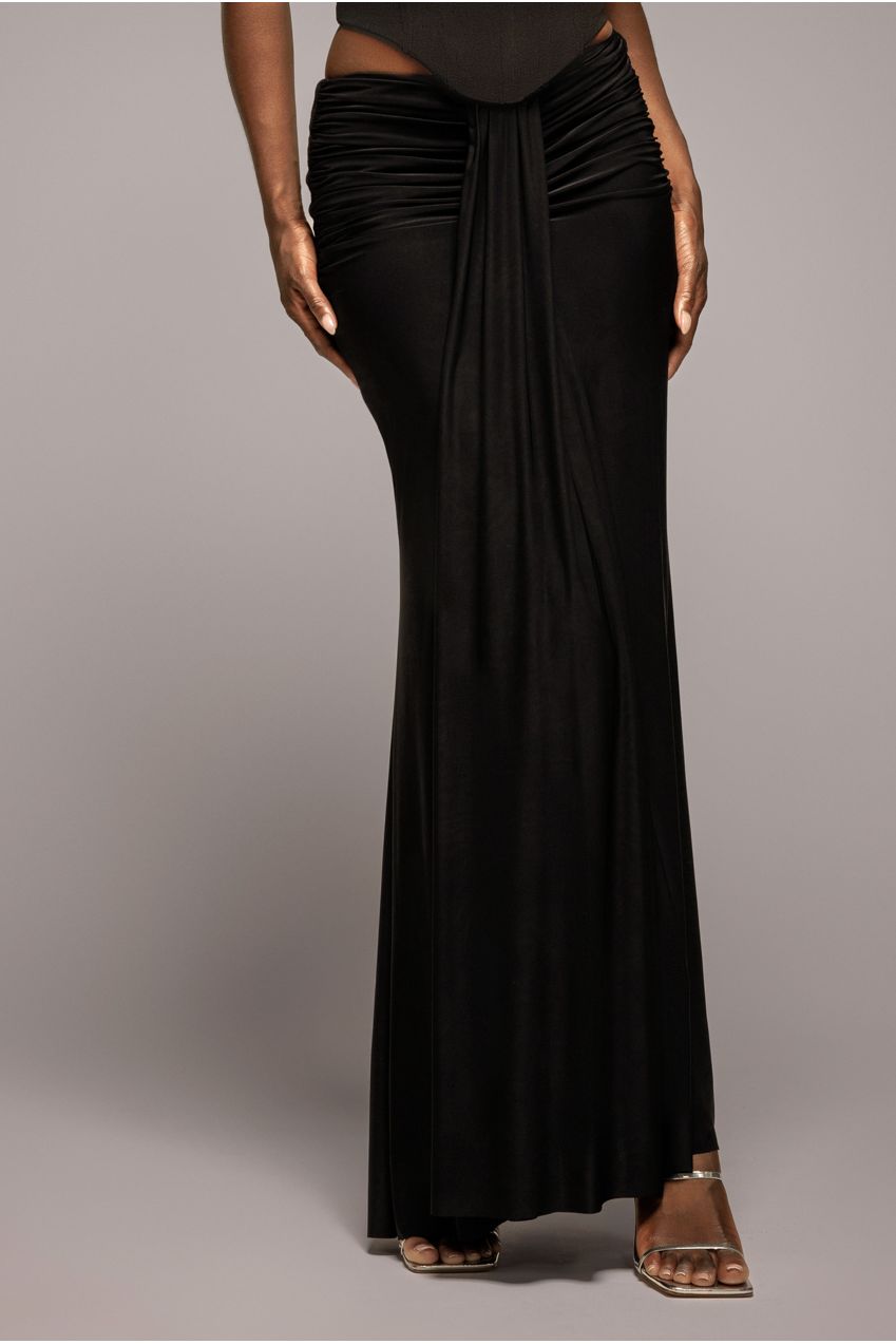 Goddiva Gathered Front Dipped Waist Maxi Skirt - Black