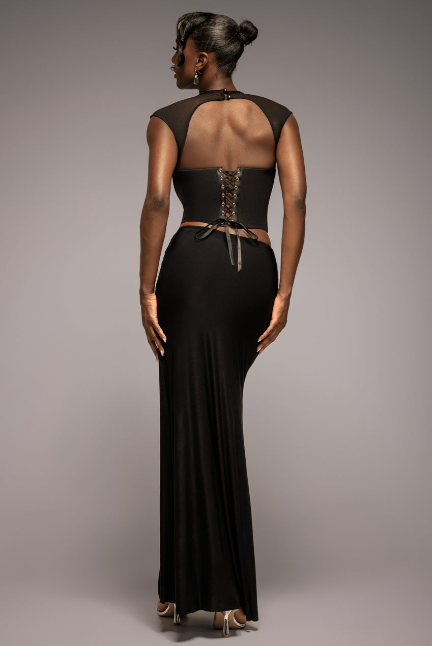 Goddiva Gathered Front Dipped Waist Maxi Skirt - Black