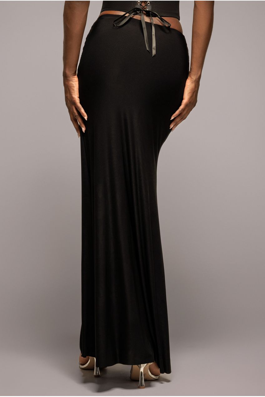 Goddiva Gathered Front Dipped Waist Maxi Skirt - Black