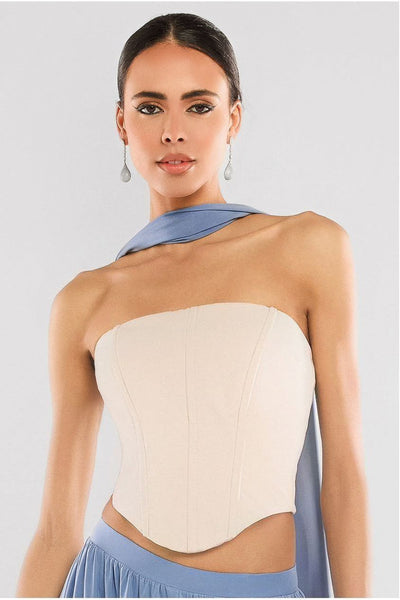 Beige - Goddiva Compact Crepe Lace Up Corset