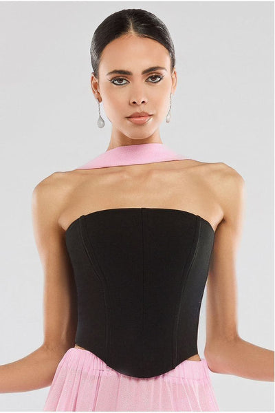 Black - Goddiva Compact Crepe Lace Up Corset