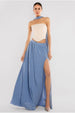 Goddiva Compact Crepe Lace Up Corset With Side Split Jersey Maxi Skirt & Scarf - Beige & Blue