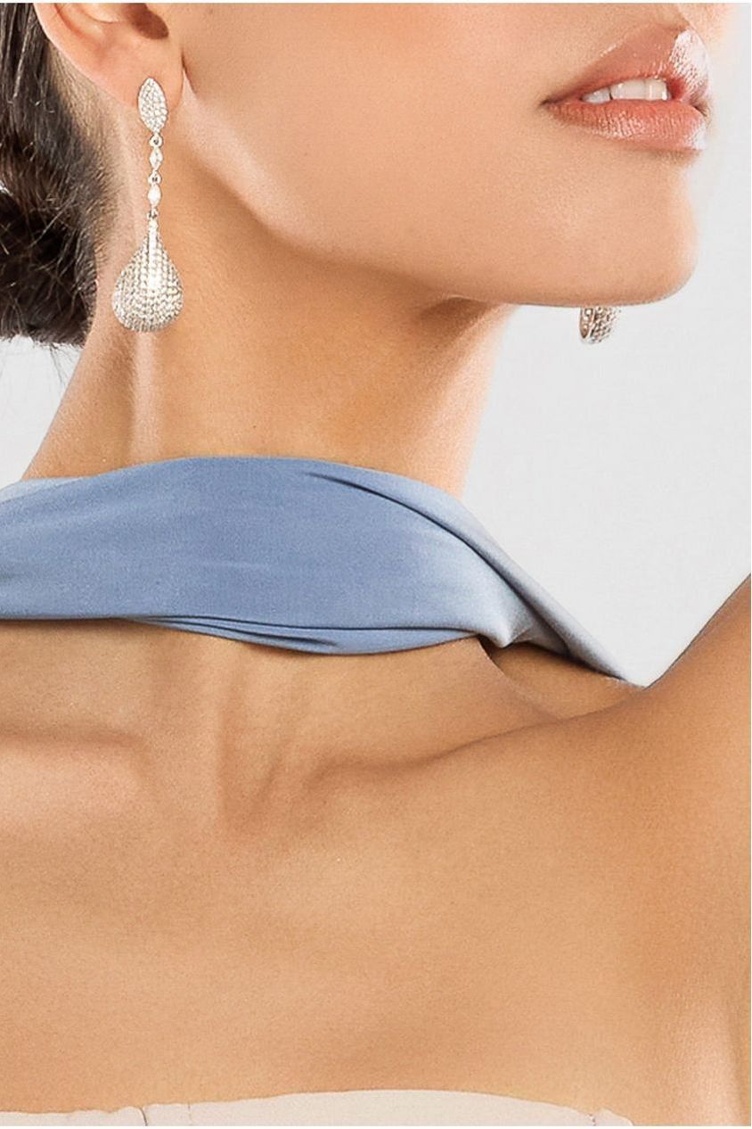 Goddiva Compact Crepe Lace Up Corset With Side Split Jersey Maxi Skirt & Scarf - Beige & Blue