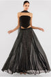 Goddiva Compact Crepe Lace Up Corset With Gathered A-Line Glitter Chiffon Maxi Skirt & Scarf - Black