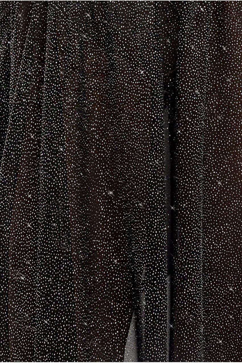 Goddiva Compact Crepe Lace Up Corset With Gathered A-Line Glitter Chiffon Maxi Skirt & Scarf - Black