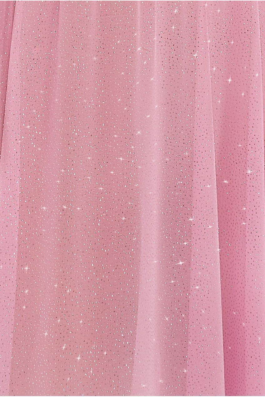 Goddiva Compact Crepe Lace Up Corset With Gathered A-Line Glitter Chiffon Maxi Skirt & Scarf - Black, Pink & Pink