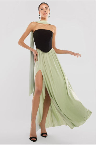 SageGreen - Goddiva Side Split Soft Touch Maxi Skirt