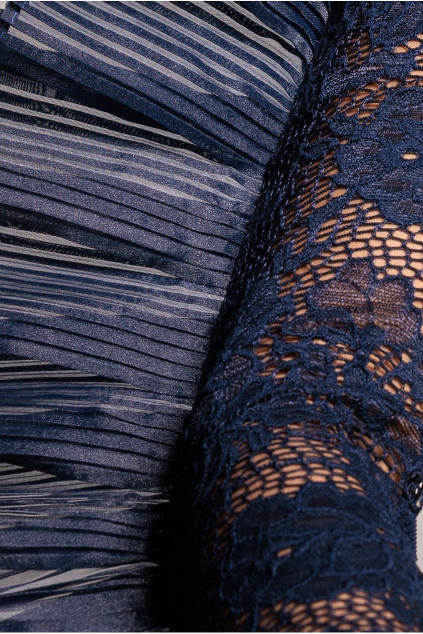 Goddiva One Shoulder Fan Pleat Frill Corset Top - Navy Blue