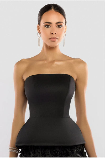 Black - Goddiva Scuba Boobtube Peplum Hem Corset