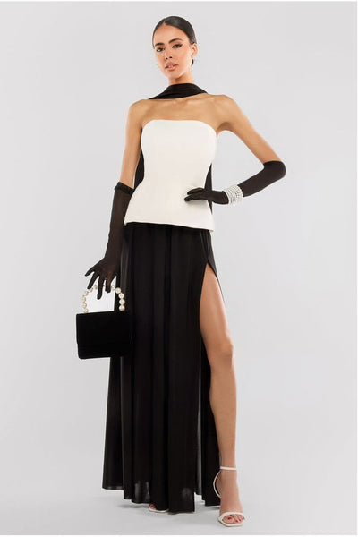 Black - Goddiva Side Split Soft Touch Maxi Skirt