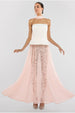 Goddiva Scuba Boobtube Peplum Corset With Floral Lace A-Line Maxi Skirt With Scarf - Cream & Pink