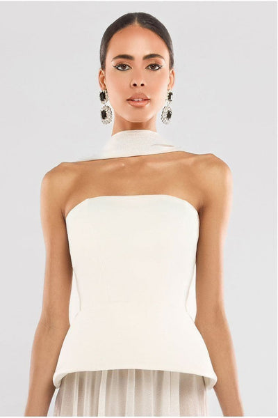 Cream - Goddiva Scuba Boobtube Peplum Hem Corset