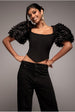 Goddiva 3D Textured Sleeve Scuba Corset Top - Black