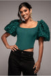 Goddiva 3D Textured Sleeve Scuba Corset Top - Emerald Green