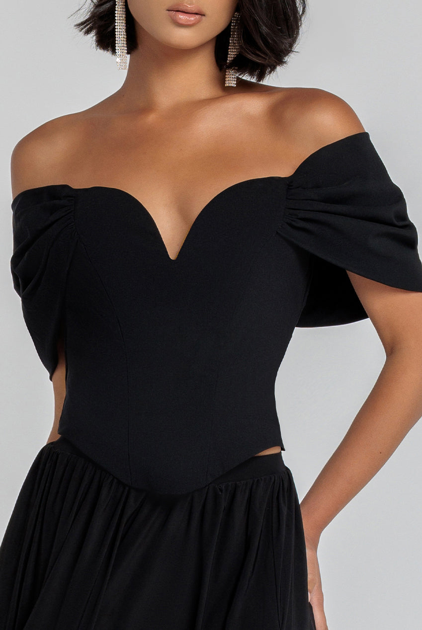 Goddiva Bardot Corset Top - Black