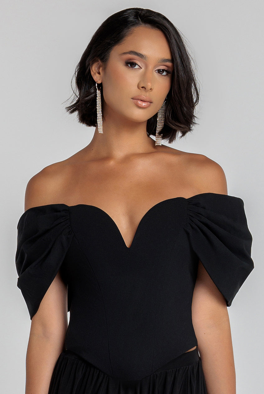 Goddiva Bardot Corset Top - Black