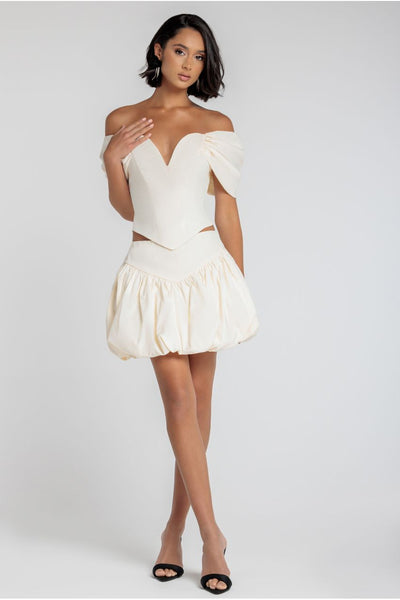 Cream - Goddiva Bengaline Balloon Mini Skirt - Cream