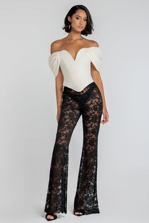 Goddiva Bootcut Scalloped Lace Pant - Black