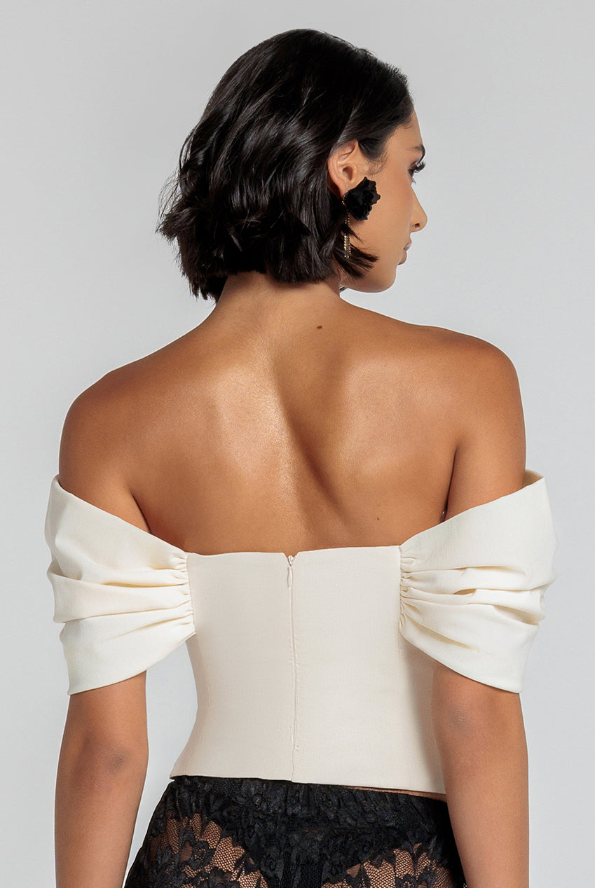 Goddiva Bardot Corset Top - Cream