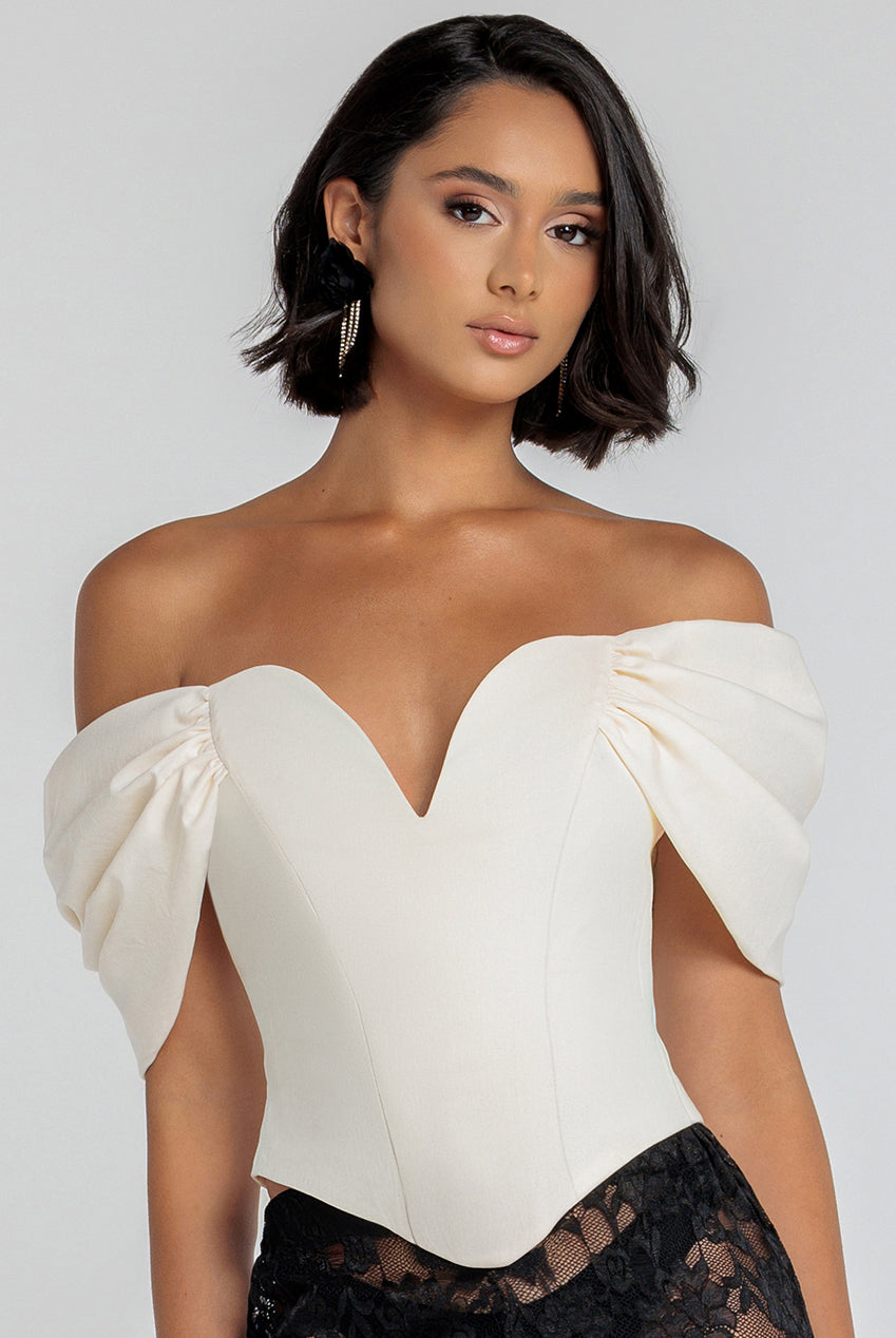 Goddiva Bardot Corset Top - Cream