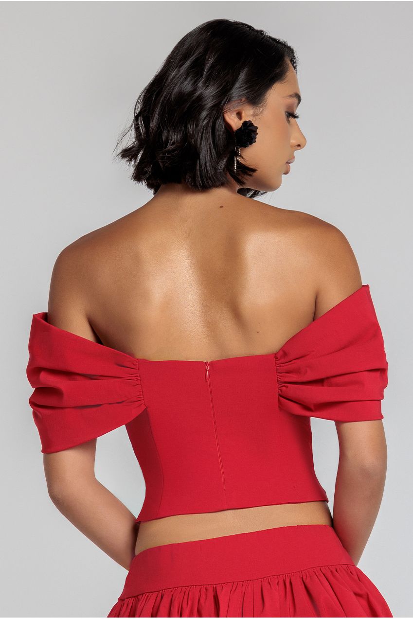 Goddiva Bardot Corset Top - Red