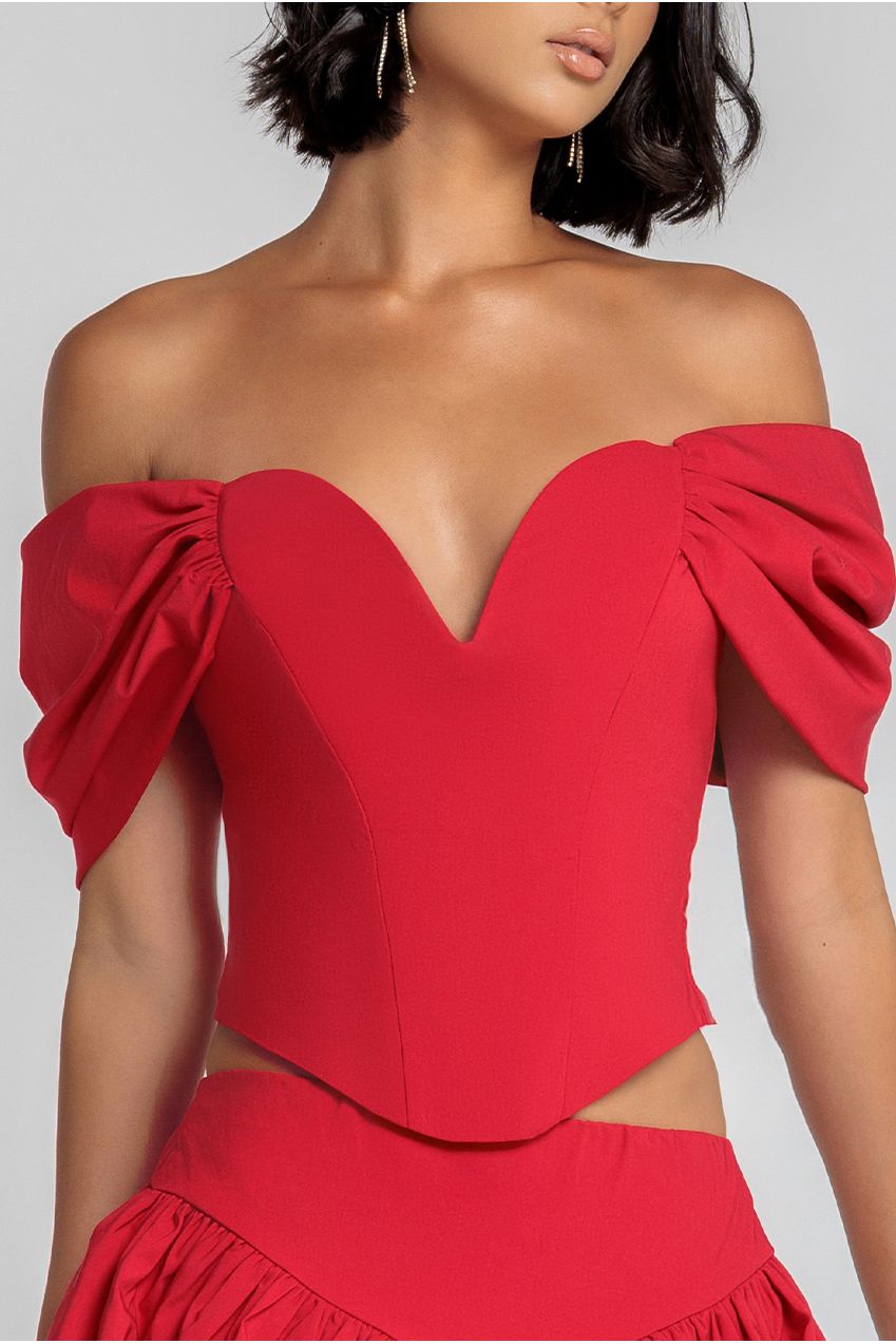 Goddiva Bardot Corset Top - Red