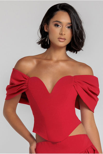 Red - Goddiva Bardot Corset Top - Red