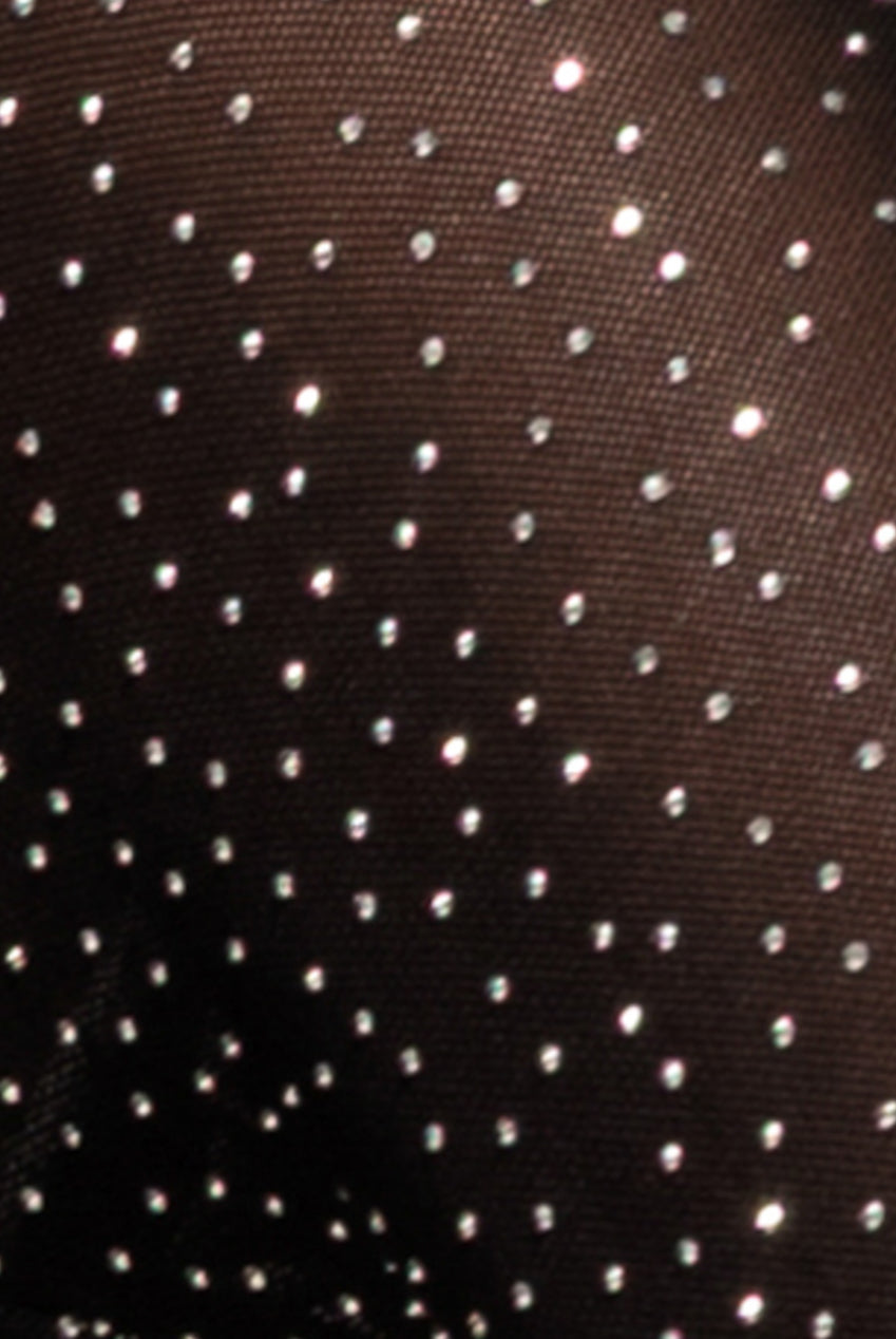 Goddiva Diamante Long Sleeve Velvet Dipped Hem Top - Black