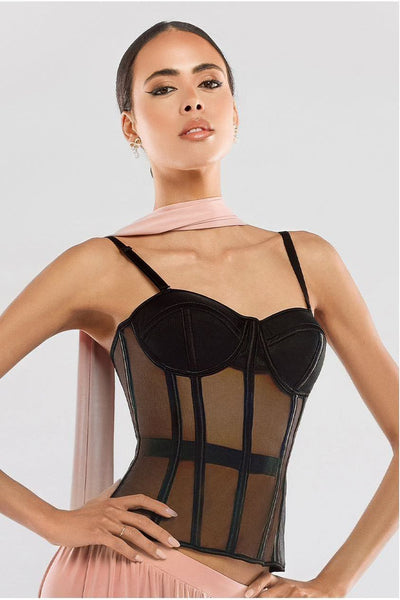 Black - Goddiva Sheer Panel Mesh Corset