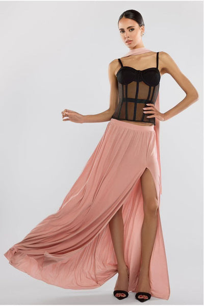 BlushPink - Goddiva Side Split Soft Touch Maxi Skirt