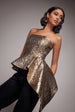 Goddiva Boob Tube Jacquard Top With Asymmetric Peplum Frill - Bronze Gold