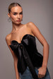 Goddiva Plunging Sweetheart Strapless Peplum Velvet & Satin Corset - Black