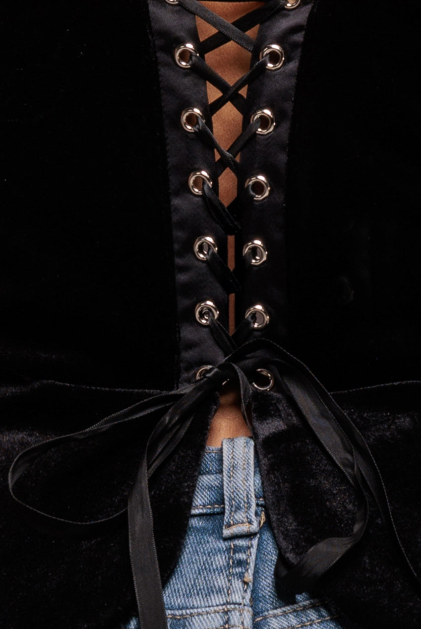 Goddiva Plunging Sweetheart Strapless Peplum Velvet & Satin Corset - Black